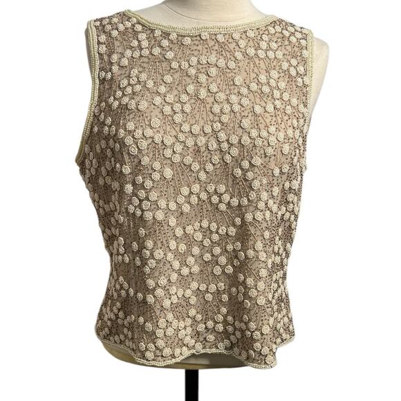 ADRIANNA PAPELL OCCASIONS 100% Silk Beaded Sleeveless Formal Top Size 12 - Picture 2 of 10